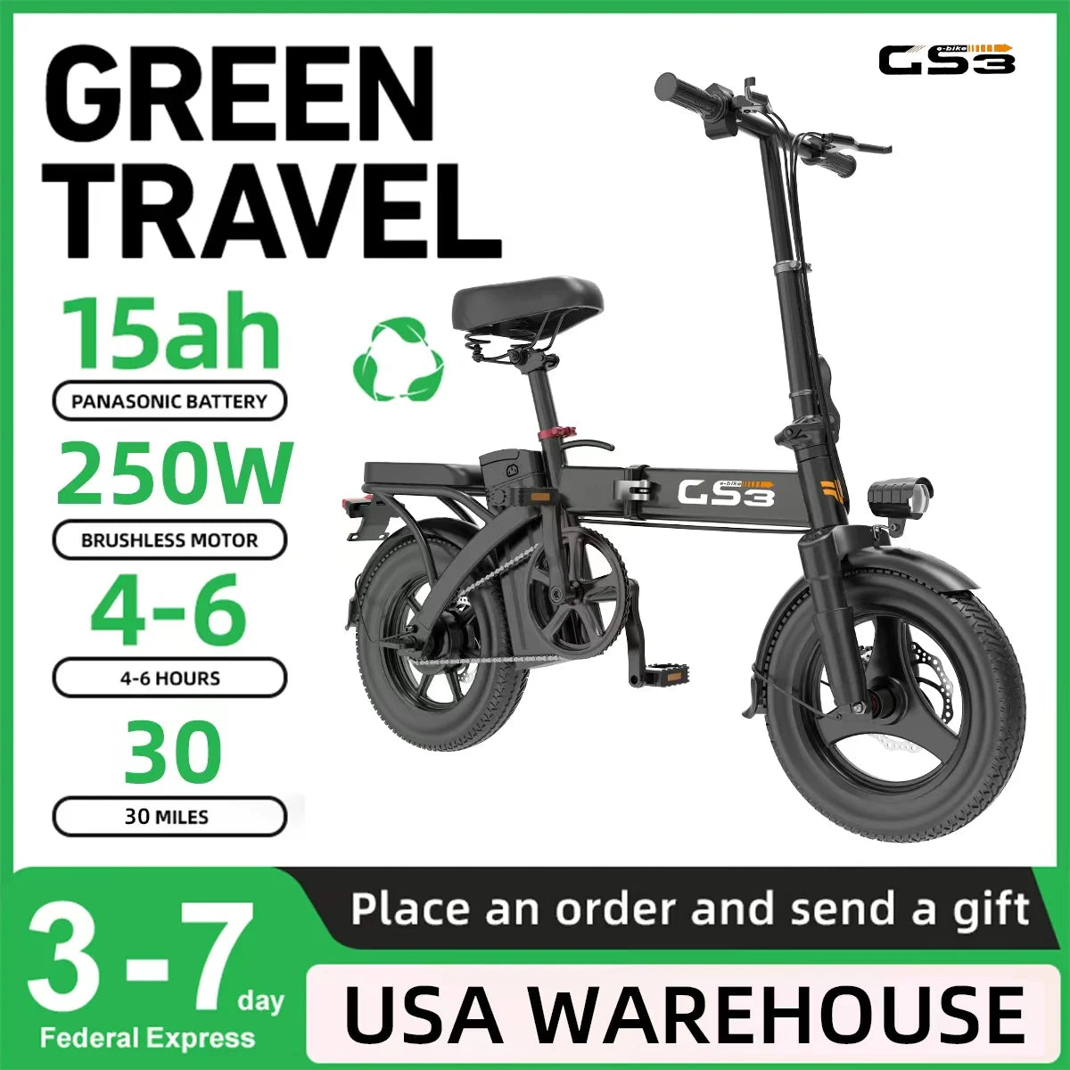 UPlee GS3 Electric Bike 48V 15AH 250W Motor Electric Bicycle 20KM/H Max Speed Motorcycle Style E-bike