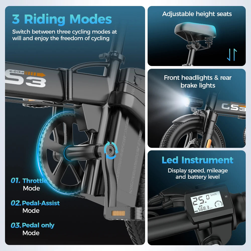 UPlee GS3 Electric Bike 48V 15AH 250W Motor Electric Bicycle 20KM/H Max Speed Motorcycle Style E-bike
