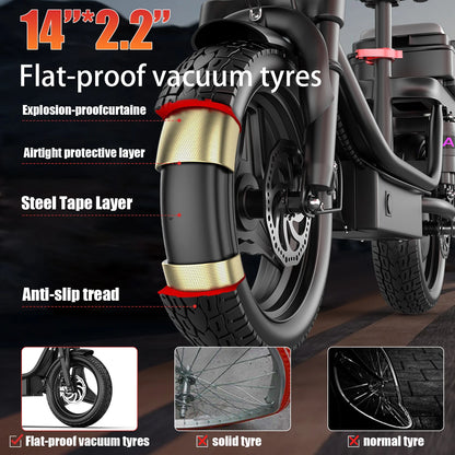 UPlee GQ8 Adult Electric Bike 750W Peak Motor 48V15AH electric scooter 14 Inch fat tire Full Shock Foldable with trunk e bike